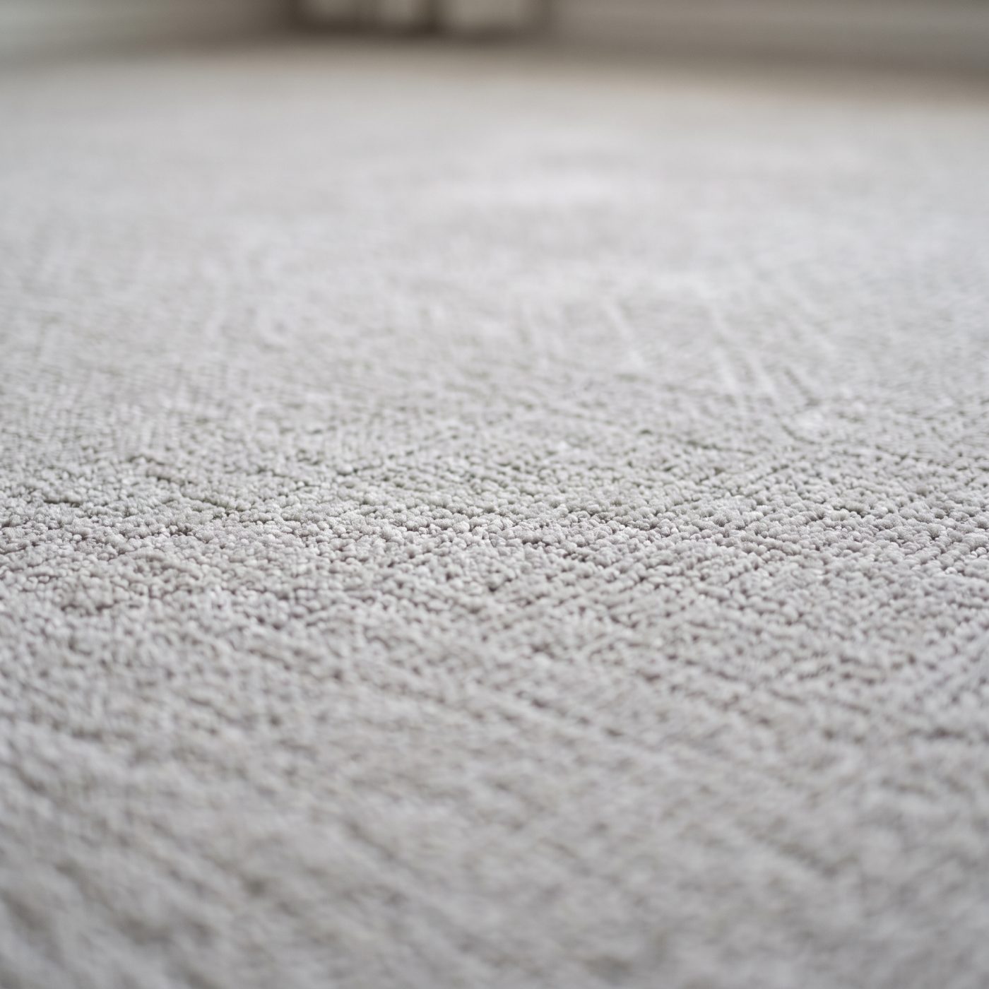 Close-up of soft, plush light-gray carpet